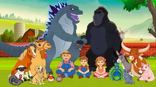 A-Hunting We Will Go Godzilla & King Kong Farm Animals Adventure  -Preschool Songs for Circle Time