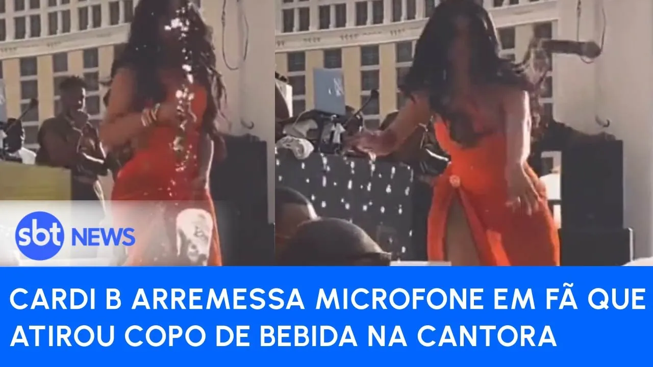 Cardi B arremessa microfone em fã que atirou copo de bebida na cantora