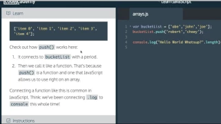 Learn Javascript 2017 Arrays Push Method Codecademy