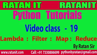 Python Tutorial Class - 19 Lambda Filter Map Reduce By Ratan sir
