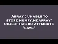 Array Unable to store numpy ndarray object has no attribute save