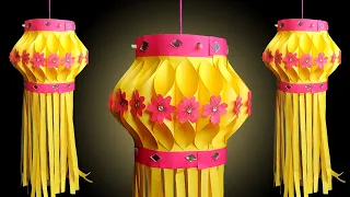 Akash Kandil Making At Home Lantern Making With Paper DIY Easy Paper Lantern For Diwali Craft 