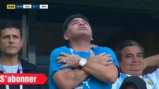 فرحة الاسطورة مارادونا بهدف ميسي الرائع بشباك نيجيريا 2 1 