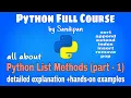 Lec 7 Python Lists Methods part 1 Detailed explanation with example Python full course