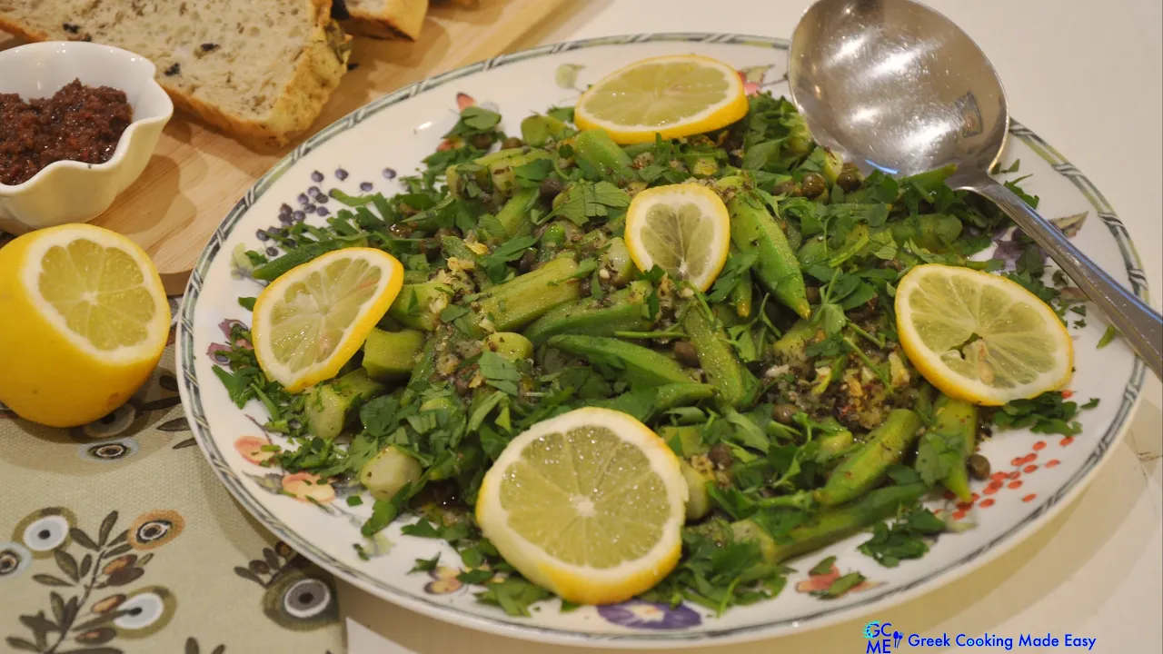 Warm Salad of Steamed Okra with herbs -     