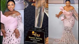 see stunning dress worn by wunmi toriola as she wins best yoruba actress 2022 at cool wealth awards