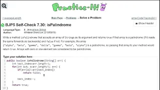 Java Practice It Self-Check 7 30 isPalindrome arrays syntax array basics