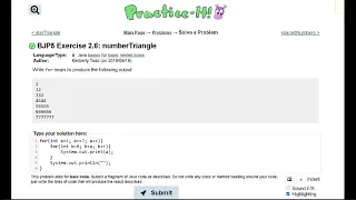 Java Practice It 2 6 numberTriangle nested for loops
