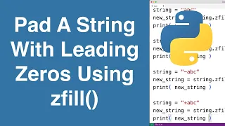 zfill String Method Python Tutorial