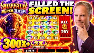 OVER 300X with RARE 2X Stampede for GLORY on Buffalo Super Rush Slots!