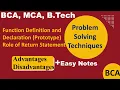 C Function Definition Declaration Prototype Role of Return Statement BCA Problem Solving Tec