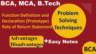 C Function Definition Declaration Prototype Role of Return Statement BCA Problem Solving Tec