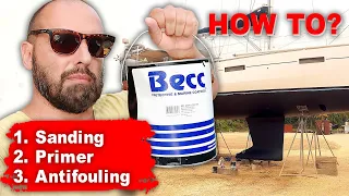 Prepare boat for Antifouling. How to sanding the boat, paint primer and Antifouling. Dry Dock work