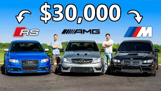 Audi RS4 vs Mercedes C63 vs BMW M3 // $30,000 Question