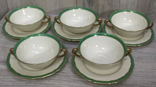 DETAILS TESTING FOR EBAY - Black Knight Green Gold Porcelain China Bavaria Set 5 Bowls