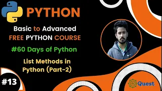Day-13 60 Days of Python Python List Understanding List Methods in Python Python Full Course