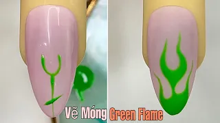 Green Flame Nail Art Step-by-Step For Beginner ????Vẽ Móng???? New Nails Design ???? New Nails