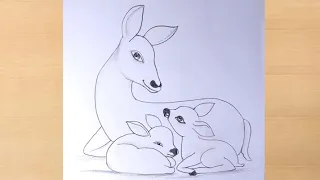 Download mother deer with her two babies pencildrawing/deer drawing MP3