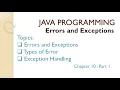 Java Programming Chapter 10 Part 1 Errors and Exceptions