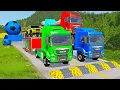 Download Lagu Double Flatbed Trailer Truck vs Speedbumps Train vs Cars | Tractor vs Train Beamng.Drive 076