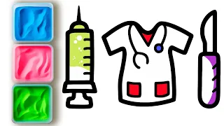 Let's Learn How to Draw Medical Set | Sand Painting, Drawing, Coloring Tips for Toddlers & Kids