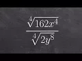 Simplify radical expressions by finding quotient fourth root