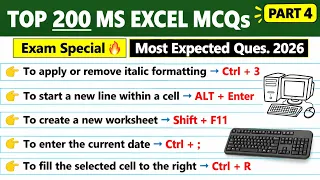 Part 4| MS Excel MCQs 2026 | Top 200 Most Important Questions | All Competitive Exams