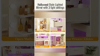 RGB Vanity Desk with Mirror Drawers Charging Port Perfect Makeup Vanity Setup