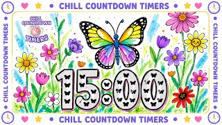 15 Minute Timer Relaxing Music with Butterflies Flowers Study Breaks Skincare
