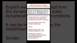 SELENIUM What is Explicit wait in Selenium WebDriver SDET Automation Testing Interview