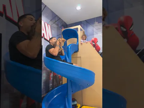 Dad takes cat down the slide #shorts