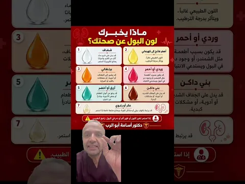 هل تعلم أن لون البول قد يعطي إشارات مهمة عن صحتك؟ 💧 🟡 الأصفر الفاتح إلى الكهرماني غالبًا طبيعي