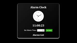Alarm Clock Coding Ninja Frontend Skill test-1 Using HTML CSS JavaScript