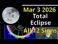 Tues Mar 3 2026 astrology ALL 12 SIGNS Total Lunar Eclipse