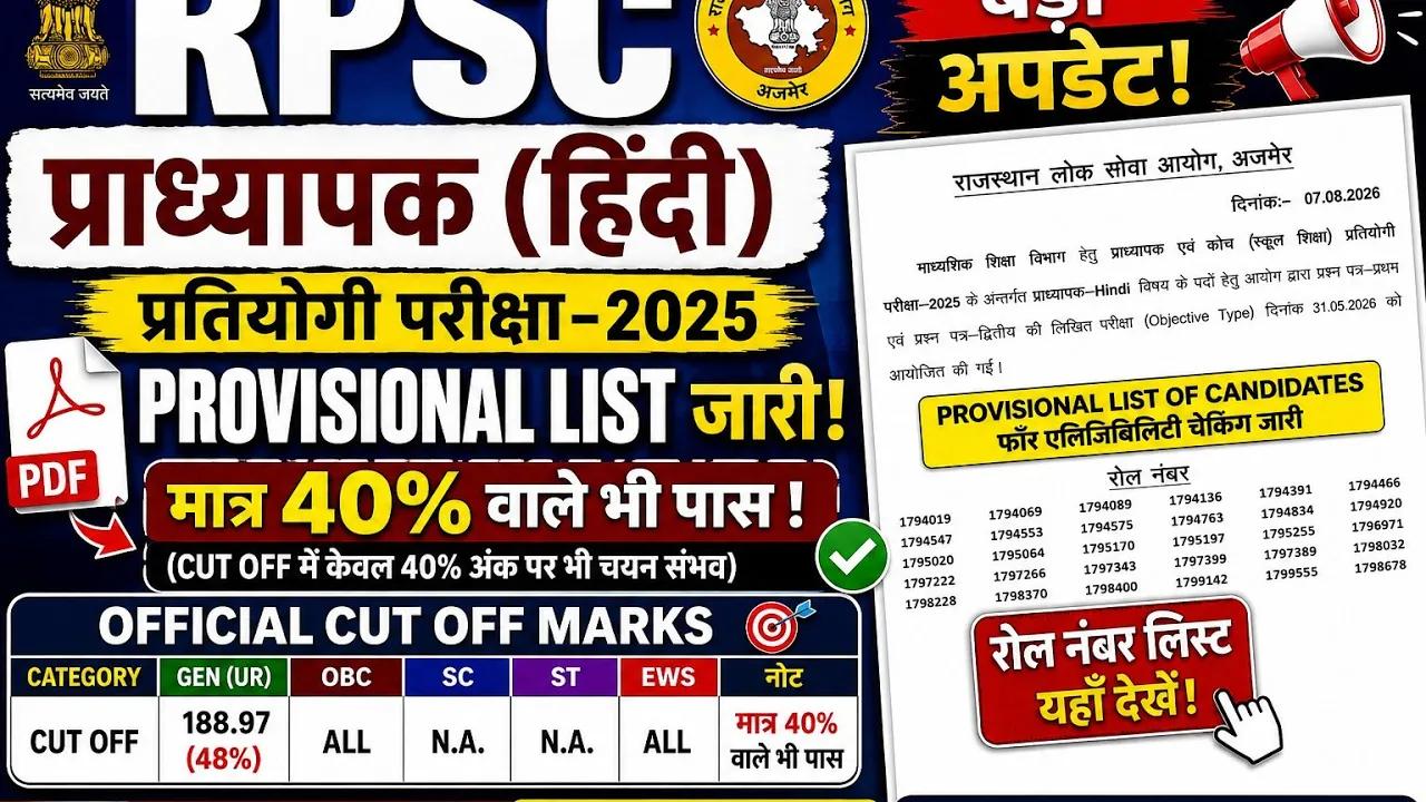 🔥 RPSC Hindi Lecturer Result 2025 Out | Cut Off जारी !