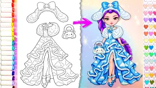 Satisfying Coloring Sanrio style Dress for K-Pop Rumi 🩷 How to Color with Art Markers & ASMR 🌈
