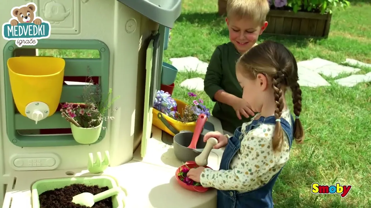 Hišice za otroke - Igrača hiška z delovnim pultom za vrtnarja in 16 dodatki Mud Cooking House Life Smoby - 4