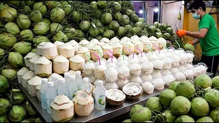Making Fresh Coconut Bowls in Thailand - Fruit Cutting Skills