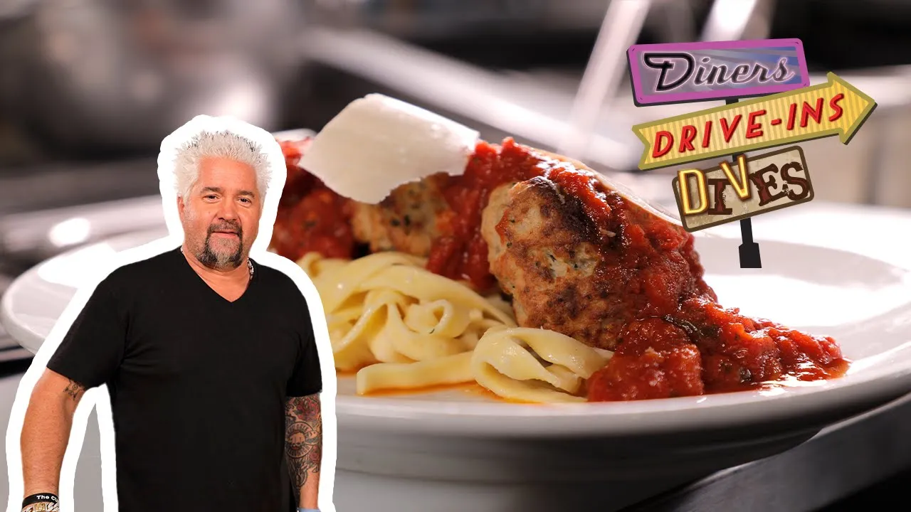 Guy Fieri Eats Veal, Lamb and Ricotta Meatballs   Diners, Drive-Ins and Dives   Food Network
