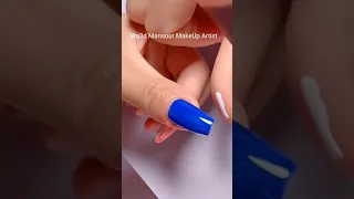 رسم على الاظافر ازرق وفرنش ابيض مع وعد منصور 