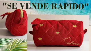 "!Hazlo y Véndelo! Crea esta Cosmetiquera de LUJO Para empezar tu negocio" bordado corazón.