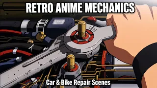 Retro Anime Mechanics: Classic Car & Motorcycle Repair Scenes