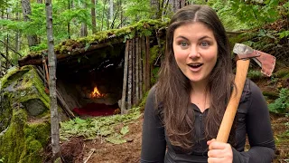 Solo Survival Dugout Shelter - Camping Alone in Rainforest