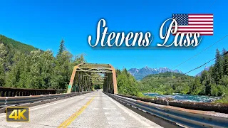 Driving across the Stevens Pass and through the Cascade Mountain Range in Washington State USA