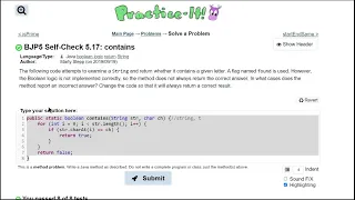 Java Practice It 5 17 contains method with boolean return and string char debugging