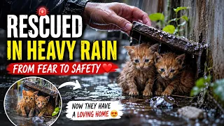 Two tiny kittens rescued from heavy rain, given a warm bed, and adopted by a loving mumma cat! ❤️🐾