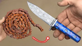 Forging Motorcycle Chain into Damascus Survival Knife