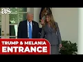 ADORABLE MELANIA SMILE during ELEGANT WALK with TRUMP in Rose Garden