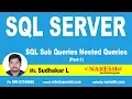 SQL Sub Queries Nested Queries Part 1 MSSQL Training By Mr Sudhakar L