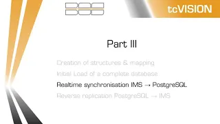 Data Synchronization tcVision Initial load bidirectional synchronization IBM IMS DB PostgreSQL